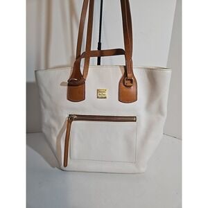 DOONEY & BOURKE PURSE PEBBLE GRAIN LEATHER WHITE w/ BROWN TRIM